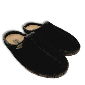 SOREL Genuine Suede Leather Slippers Fleece Lined Black Sz 10